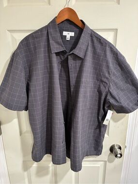 bp Men’s Short-Sleeve Windowpane Button-Up Shirt in Charcoal Gray
